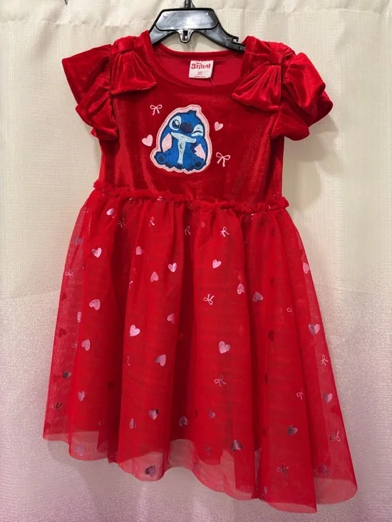 Disney Stitch Red Velvet Heart Tutu Dress - Size 3T - Picture 4 of 5